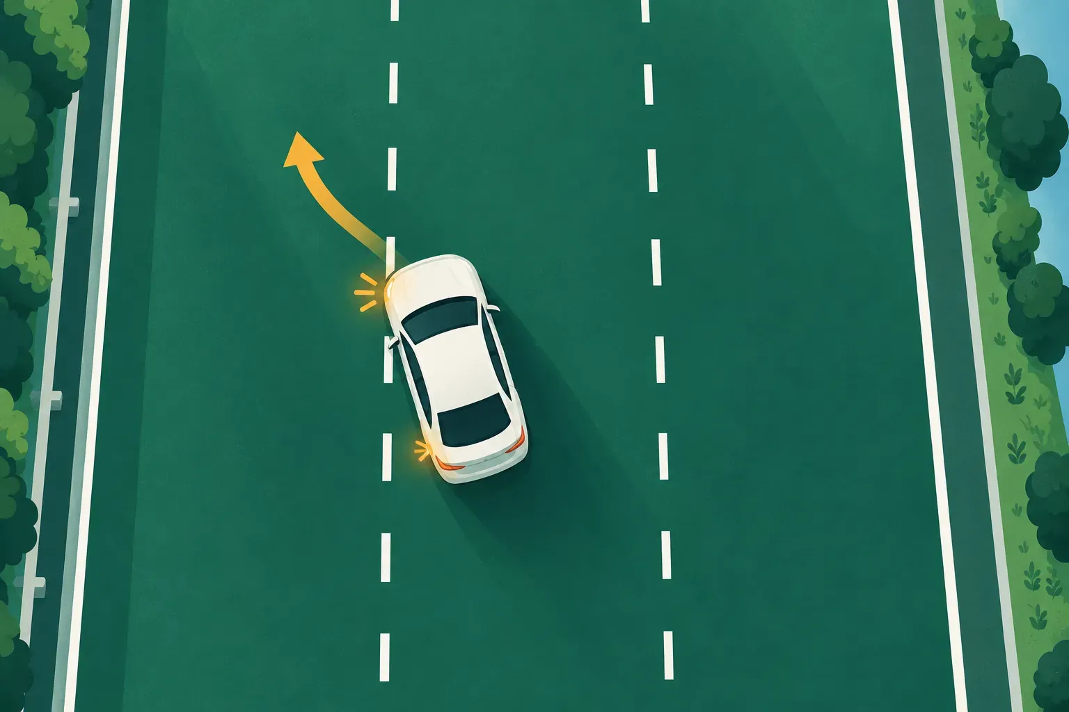 A car changing lanes on a multi-lane highway