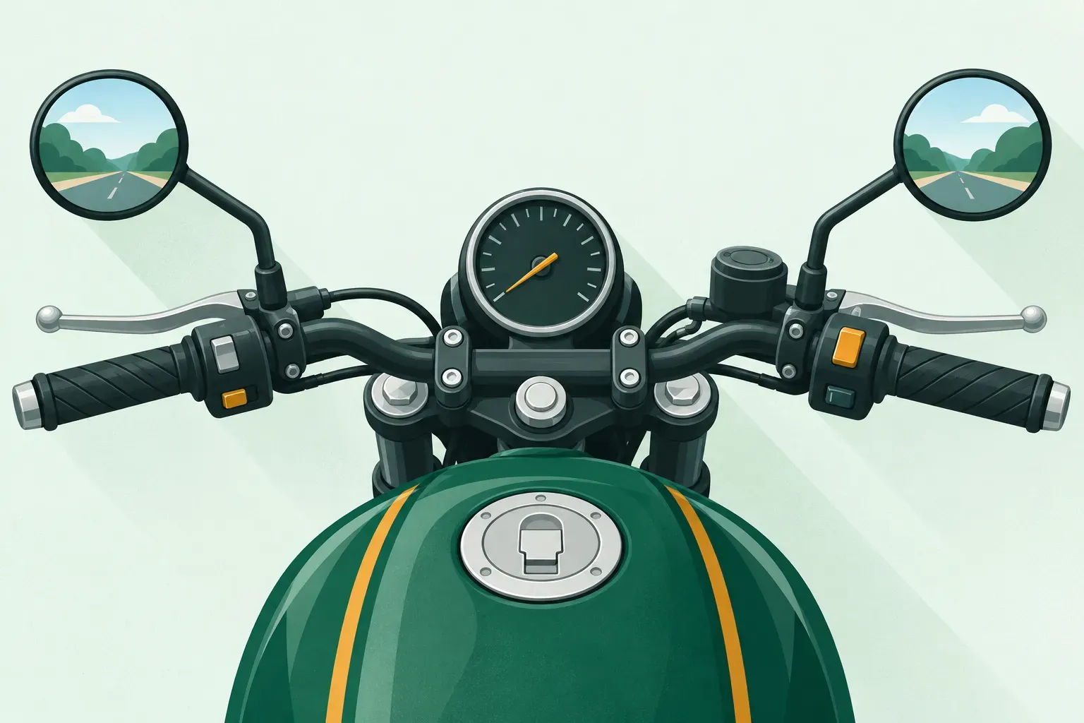 Motorcycle handlebars with levers, throttle and mirrors