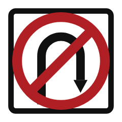 A white square showing a U shaped arrow inside a red circle with a red diagonal line through it